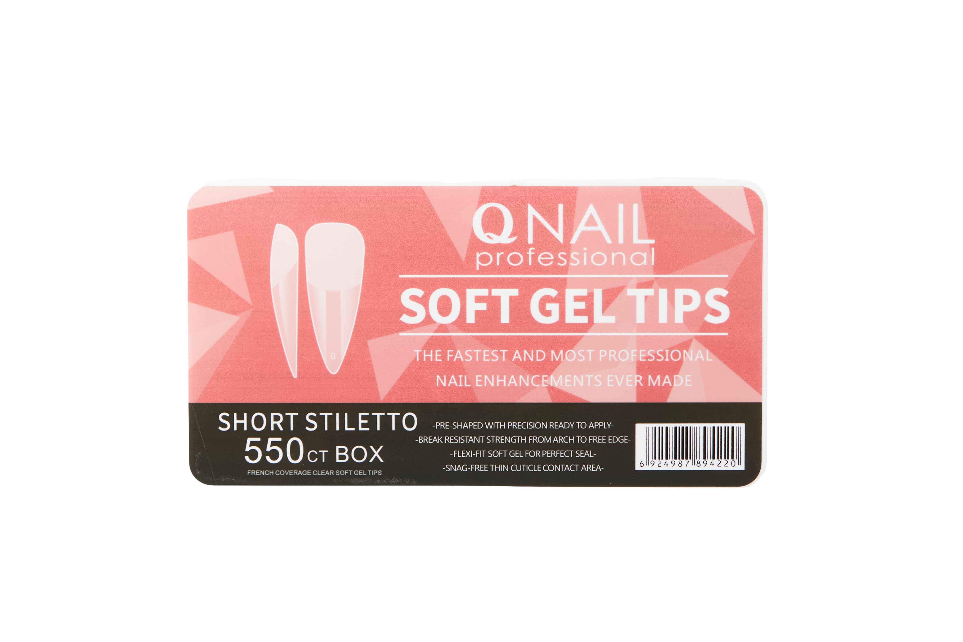 Qnail Professional Soft Gel Tips Short Stiletto 550'li