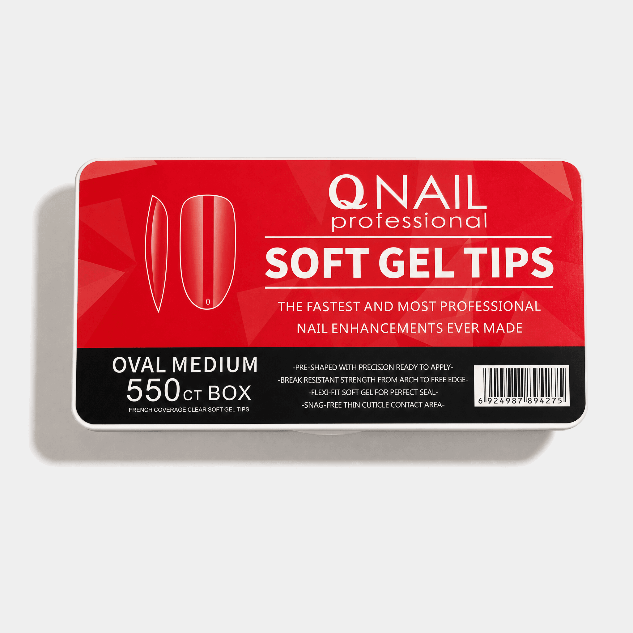 QNAIL Professional Soft Gel Tips – Oval Medium 550'li Protez Jel Tip Kutusu